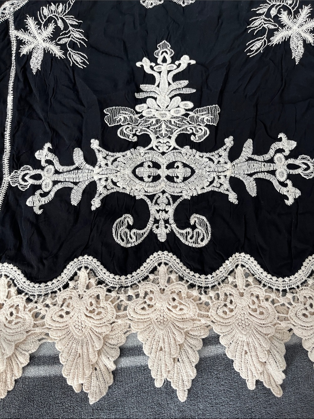 Anneliege Embroidered Black Blouse with Ivory Lace Trim - Picture 5 of 6